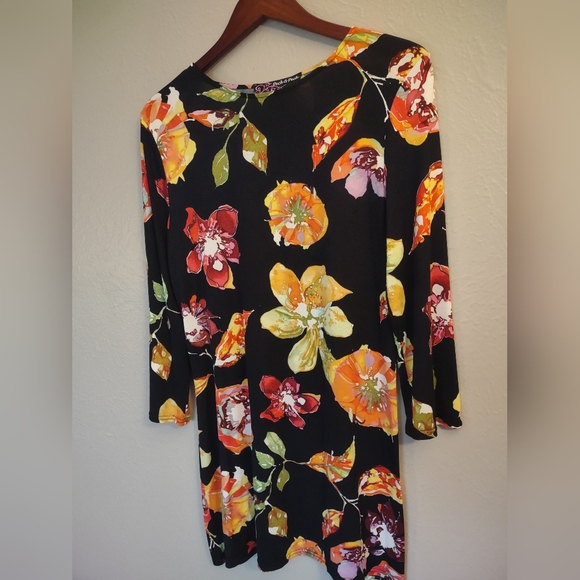 Peck & Peck Black Vibrant Floral Long Sleeve Tunic Dress Size Medium - Picture 3 of 13